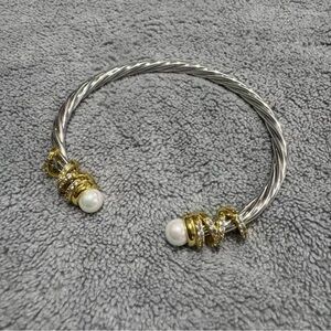 David Yurman Silver and Gold Cable Bracelet with Pearls